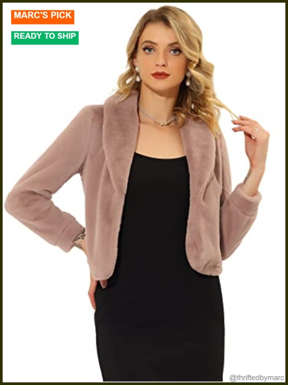Women's Faux Fur Cropped Coat Fluffy Winter Wedding Party Jacket